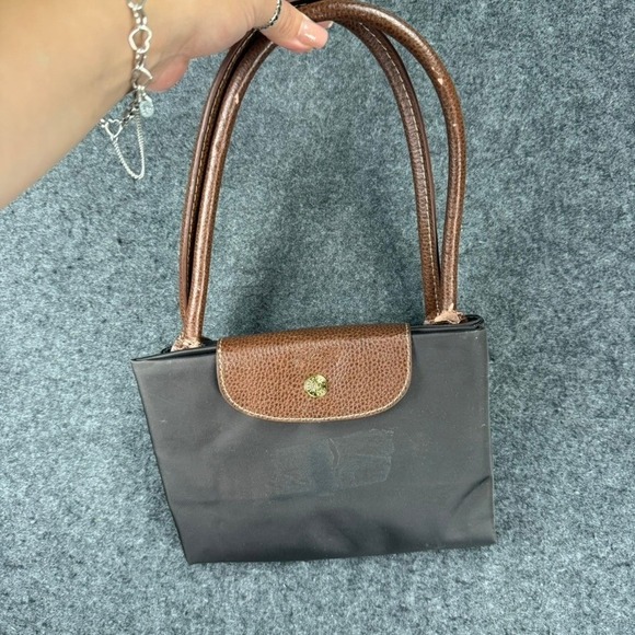 Longchamp Brown Top Handle Tote Bag Purse Handbag Nylon - Picture 1 of 11